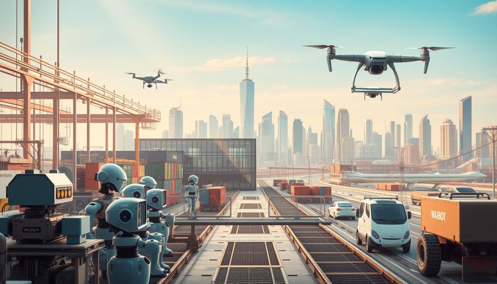 A dynamic and diverse scene showcasing the real-world applications of Waibot AI agents across various industries. In the foreground, a bustling factory floor with Waibot robots seamlessly automating complex manufacturing processes. In the middle ground, a sleek corporate office where Waibot agents assist with data analysis and decision-making. In the background, a bustling city skyline, with Waibot-powered autonomous vehicles navigating the streets and Waibot drones surveying the urban landscape. The scene is illuminated by a warm, natural lighting that creates a sense of optimism and progress. The overall composition conveys the versatility and transformative potential of Waibot AI solutions in shaping the future across diverse industries. A dynamic and diverse scene showcasing the real-world applications of Waibot AI agents across various industries. In the foreground, a bustling factory floor with Waibot robots seamlessly automating complex manufacturing processes. In the middle ground, a sleek corporate office where Waibot agents assist with data analysis and decision-making. In the background, a bustling city skyline, with Waibot-powered autonomous vehicles navigating the streets and Waibot drones surveying the urban landscape. The scene is illuminated by a warm, natural lighting that creates a sense of optimism and progress. The overall composition conveys the versatility and transformative potential of Waibot AI solutions in shaping the future across diverse industries.